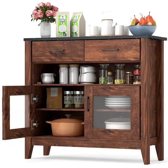 Contemporary Buffet Sideboard with Two Drawers Adjustable Shelves and Ample Storage Space {1}