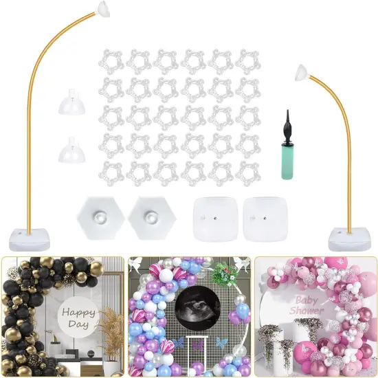 Gold Balloon Arch Stand Kit, 9.3ft & 6ft Free Bending Soft Balloon Flower Backdrop Stands Set with Water Base {1}