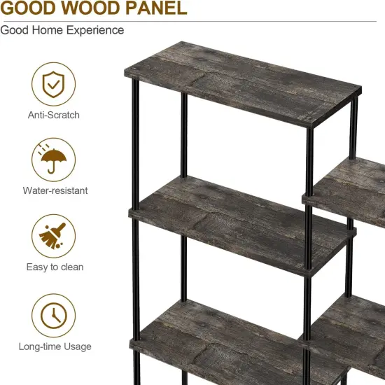 4-Tier Industrial Bookshelf with 11 Open Shelves &ndash; Heavy Duty 980 lbs Capacity, Anti-Tip Design & Adjustable Feet for Living Room, Bedroom, Office, Grey Storage Cabinet {5}