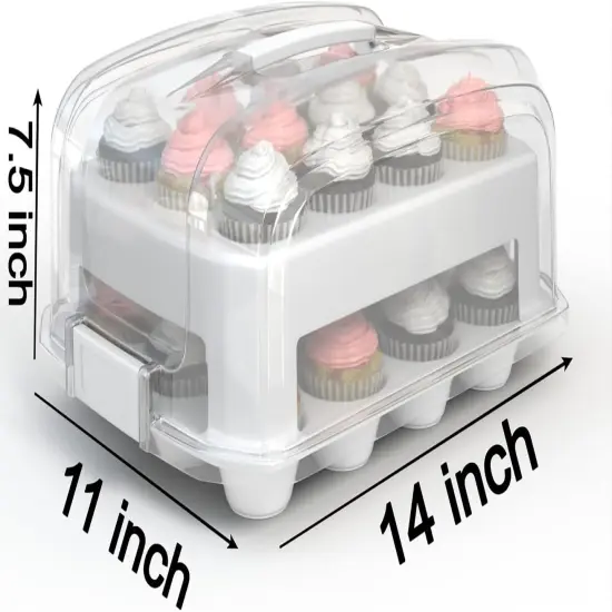 Cupcake Carrier, White Cupcake Holder Carries 24 Standard-Size Cupcakes, Muffin Traveler Two Tier Stand Reusable Cupcake Box {4}
