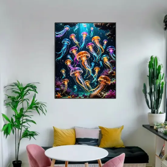 Paint By Numbers Kit For Adults Beginner, Colourful Jellyfish Adult Paint By Number Kits On Canvas Ocean Animal Adults' Paint-By-Number Kits Diy Oil Painting Kits For Gift Home Wall Decor 16x20 Inch {3}