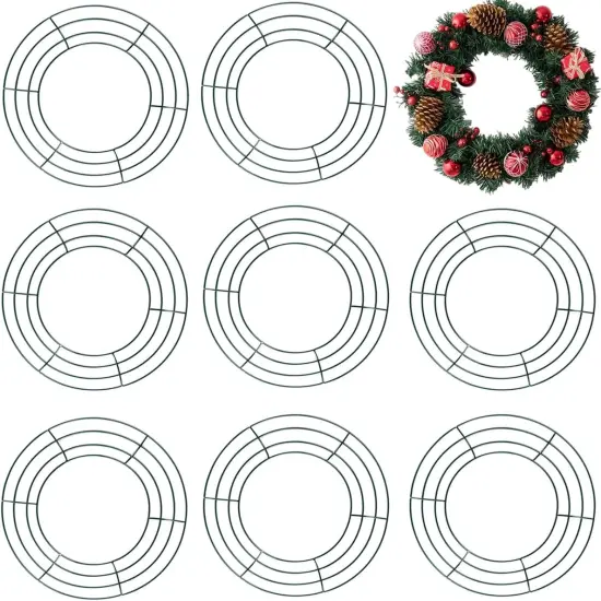 10PCS 10&rdquo; Metal Wreath Frame Green Wire Wreath Rings for Christmas New Year Party Home Decor DIY Crafts Supplies {1}