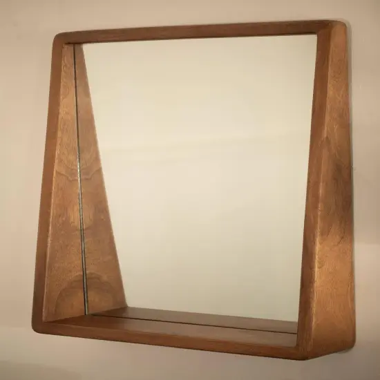 Wooden Wall Mirror with Shelf {3}