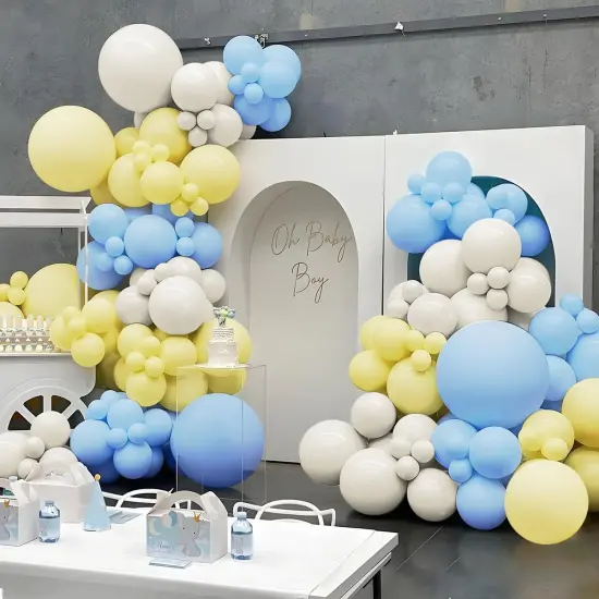 160Pcs Latex Balloons Pastel Yellow Blue White Balloon Garland Arch Kit {3}