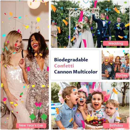 12Pack Confetti Cannon Multicolor Party Confetti Shooters Biodegradable Confetti Poppers 12Inch Party Poppers Cannon Launches 15-20ft for Graduation Birthday Wedding New Years Celebration Decorations {4}