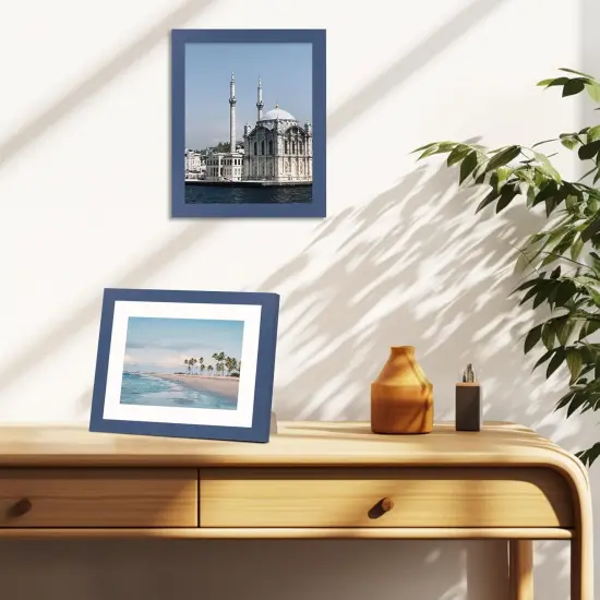 12x12 Picture Frame Set of 9, Photo Gallery Wall Frame Set, Display Pictures 8x8 with Mat or 12 x 12 Without Mat, Square Frame Picture Frames Collage Wall Decor, Blue {3}