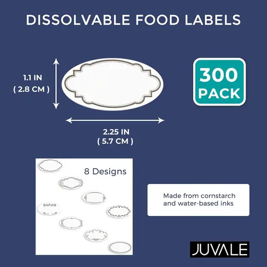 300 Piece Dissolvable Labels for Food Containers and Mason Jars, Stickers in 8 Designs for Labeling Kitchen and Pantry Canning Jar Labels, and Food Storage Containers (1 x 2.25 Inches) White {5}