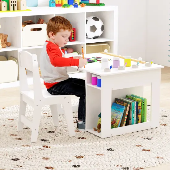 White Kids Craft Drawing Desk with Chair and 2 Spacious Storage Shelves {3}