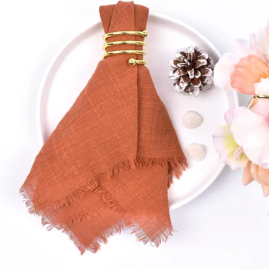 Terracotta 6 Pack Handmade Cloth Napkins Cotton Linen Easter Spring Napkins with Fringe Rustic Bulk Dinner Napkins {4}