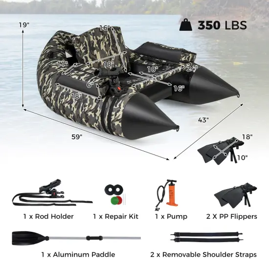 Camouflage Inflatable Fishing Boat with Adjustable Rod Holder and Storage Bags {4}