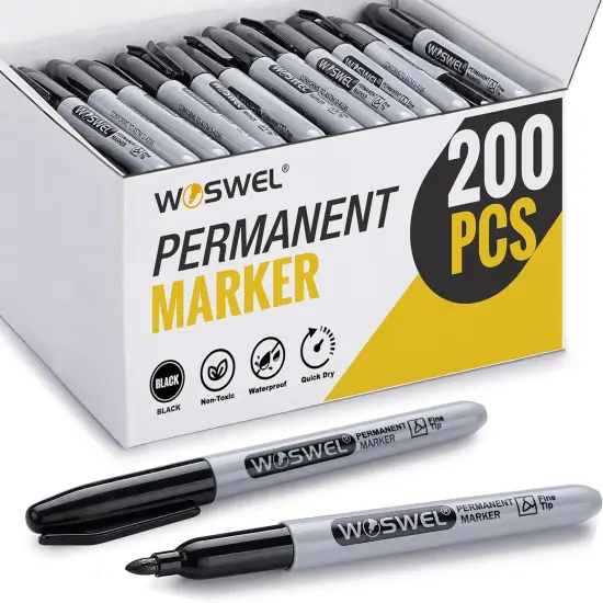 Permanent Markers Bulk, 200 Pack, Black Permanent Marker Pens, Fine Tip, Waterproof, Quick Drying, Smooth Writing, Used on Glass Metal Stone Paper Most Surfaces, office school supplies {1}