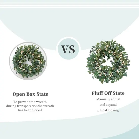 22 inch Artificial Summer Wreath for Front Door Evergreen Eucalyptus Decoration Wreath with Berries Home Party Indoor Outdoor All Season Decor {4}