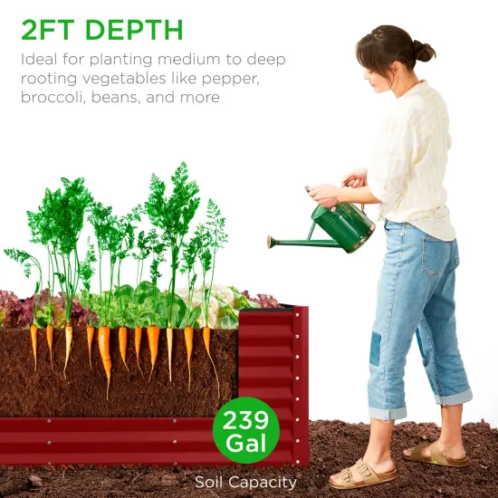 Best Choice Products 8x2x2ft Raised Metal Outdoor Garden Bed, Planter Box for Flowers, Vegetables, Herbs Royal Red {3}