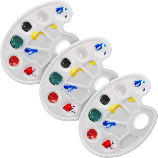 10-Well Plastic Artist Painting Palette (Pack of 3) - Paint Color Mixing Trays - Art Students, Classroom, Class Craft Projects, Party Events - Acrylic, Oil, Watercolor, Tempera {4}