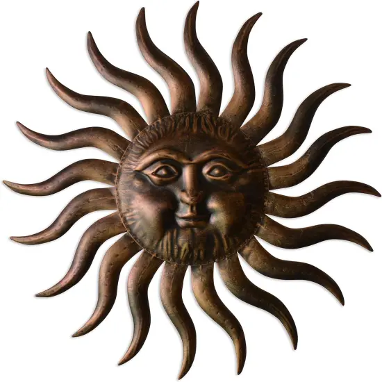 Summer Metal Wall Art Decor Outdoor Inside with 3D Sun Face, 31" Large Outside Sun Metal Decorations Hanging on House, Living Room, Bedroom, Patio, Fence, Yard (Bronze) {1}