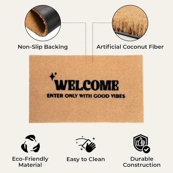 Welcome Mat Outdoor Good Vibes - Welcome Mat Ecofriendly for Front Door, Housewarming Gift {5}