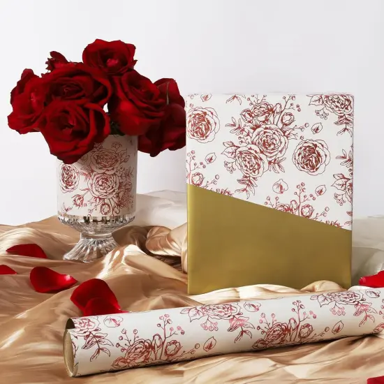 Reversible Floral Wrapping Paper Roll, 17Inch x 33 Feet (46.7 Sq. Ft) {3}