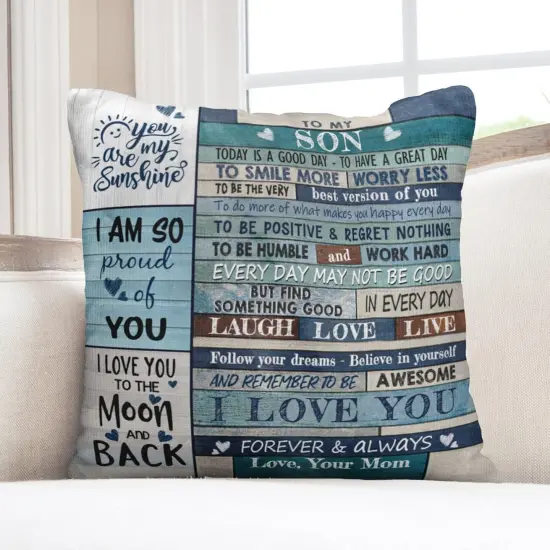 Son Gifts From Mom - Throw Pillow Covers 18 x 18 Inch for Adult or Grown Sons, Graduation and Birthday {4}
