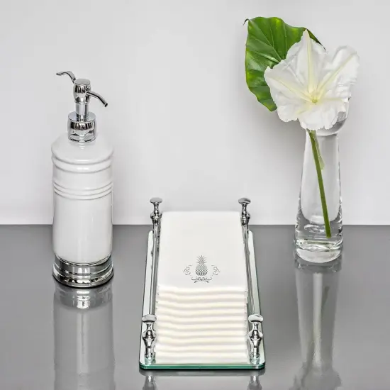 Pineapple Silver Foil Stamped Airlaid Paper Dinner Napkins, 1/6 Fold 12"x17" Disposable Guest Hand Towels - Absorbent, Linen-Like, Weddings, Receptions, Parties, Bathroom (Silver, 100 Count) {2}