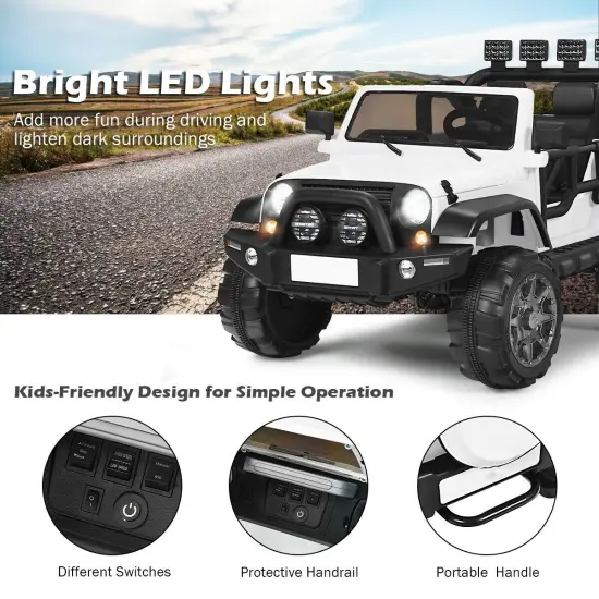 2-Seat Ride-On Car Truck with Remote Control, LED Lights, Music and Safety Features White {5}