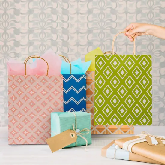 12 Pack 13" Large Kraft Paper Gift Bags Assortment with Tissue Paper & Handles {5}