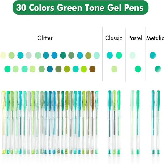 60 Pack Green Tone Gel Pens, 30 Green Tone Gel Pens with 30 Refills for Adults Coloring Books Journaling Drawing Nature, Landscapes, Animals Scenes {2}