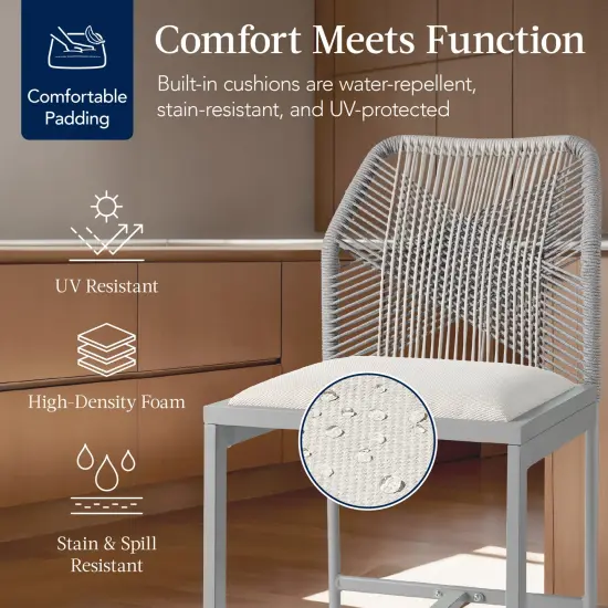 Best Choice Products Set of 2 Indoor Outdoor Counter Height Barstools w/ All-Weather Rope & Aluminum Gray/Meteor {4}