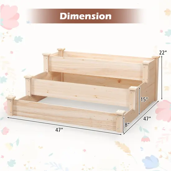 Natural Fir Wood 3-Tier Garden Bed Planter with Open Base, Reinforced Corners and Easy Assembly {5}