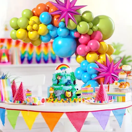 Green Blue Yellow Orange Balloon Arch, Rainbow Balloon Garland with Rose Red Yellow Orange Blue Green Latex Balloons Rose Red Foil Balloons for Birthday Aloha Luau Fiesta Party Decorations {4}