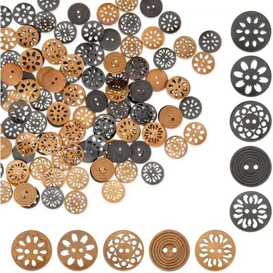 Wooden Buttons for Crafts and Sewing, 5 Designs (0.98 in, 120 Pieces) Brown {1}