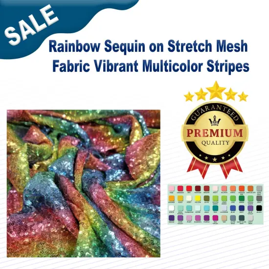 Rainbow Sequin on Stretch Mesh Fabric Vibrant Multicolor Stripes {1}