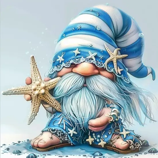 gnome with Starfish Painting Paint by Numbers Kits 16x20 inch Canvas Blue Ocean Style Pattern DIY Oil Painting for Adults Beginners with Brushes Acrylic Pigment Drawings Gift Holiday(Without Frame) {1}
