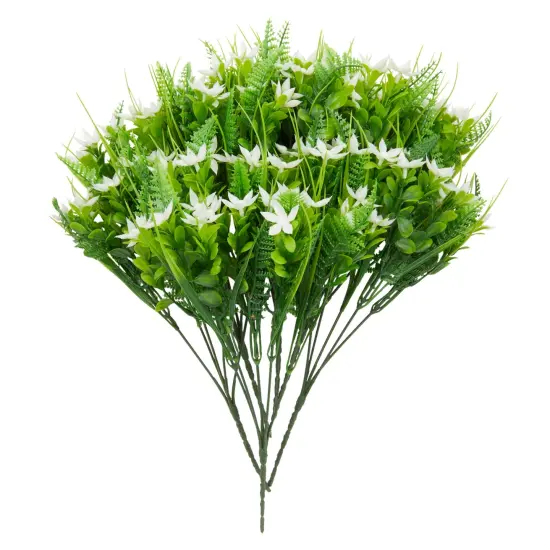 White Artificial Flowers, Jasmine Shrub with 2 Cone Vases for Cemetery (8.6 x 13 In, 6 Bundles) {5}