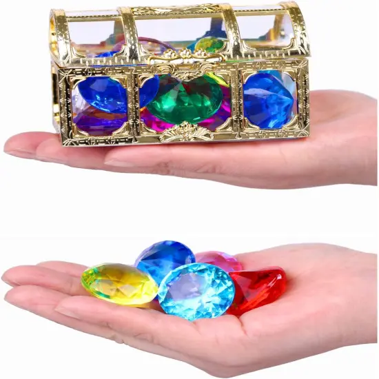 Diving gem Pool Toys Sand Toys,14 Color Diamond Treasure Chest Summer Swimming gems Pirate Diving Toy Set Underwater Swimming toyChildren's Game Gifts for Boys and Girls(Golden) {2}