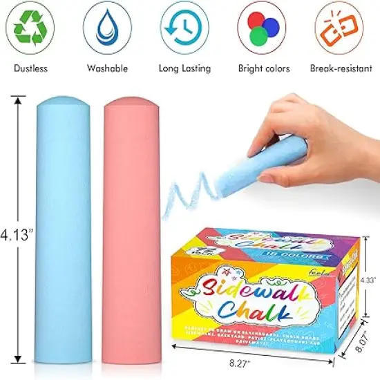 Sidewalk Chalk, 72 Pack Jumbo Sidewalk Chalk Bulk For Kids, Non-Toxic Outdoor Chalk Set For School Blackboard Playground, 18 Colors {3}