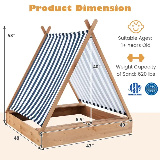 Wooden Sandbox with Canopy & Built-in Benches 49x48 {5}