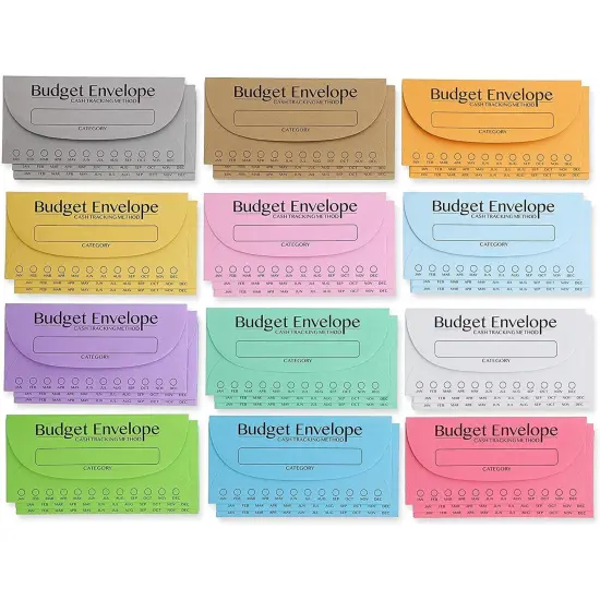 96 Pack Bulk Budget Envelopes for Cash System, Budgeting Tracker Binder, Money Saving Challenge, 12 Colors (6.75 X 3.25 In) Multicolor {5}