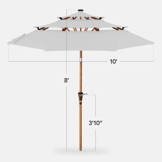 Best Choice Products Woodgrain Pattern 10ft 3-Tier Solar Patio Umbrella w/ 24 LED Lights, Tilt Fog Gray {2}