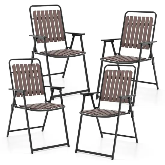 4 Pieces Slatted Design Patio Folding Chairs with Heavy-Duty Metal Frame {1}