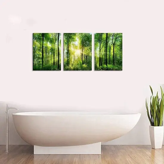 Summer Green Forest Canvas Wall Decor 12x16 inches, Home Decor with Natural Light Elements, Minimalist Canvas Print for Living Room, Bedroom, or Hallway -3 Panels Sunrise Landscape Modern Nature Art {3}
