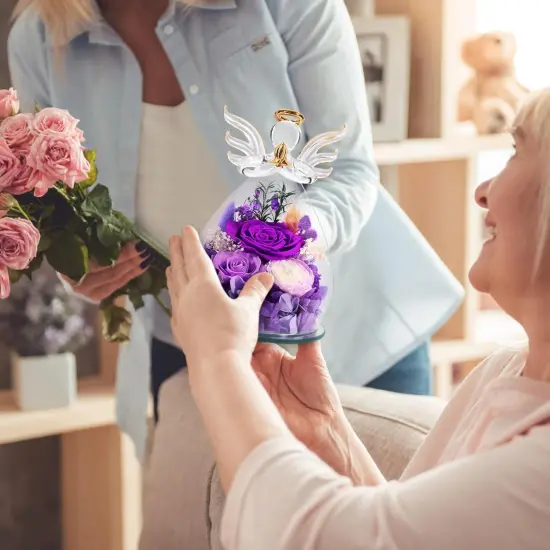 Gifts for Women Preserved Rose Forever Flower in Glass Angel Figurines Fresh Flowers for Delivery Prime Mothers Day Birthday Gifts for Mom Real Purple Roses for Grandma Sister Wife Her Daughter {4}