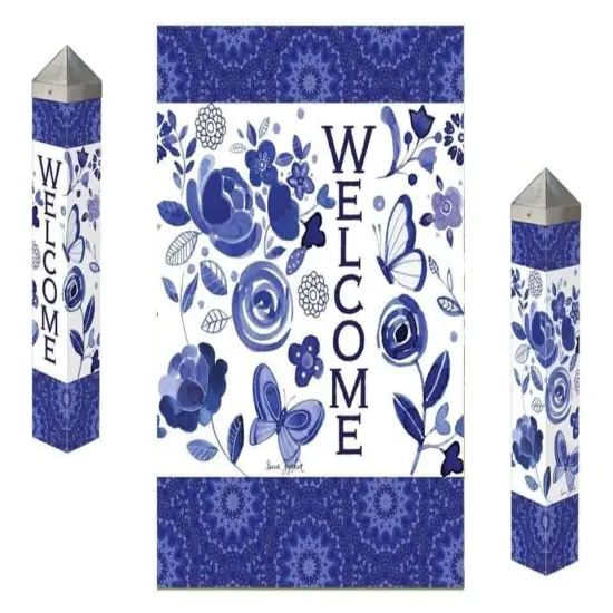 Garden Blues Art Peace Pole 20 Inches Tall Welcome {1}