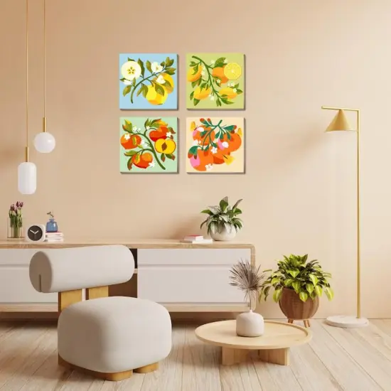 4 Pack Framed DIY Paint by Numbers Kit for Adults Beginner,Fruit Oil Painting Easy Paint by Number with Canvas,Acrylic Paint Kit Arts and Crafts for Adults for Decor 8x8inch {4}