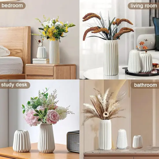 White Ceramic Vase -Set of 3 Boho for Modern Home Decor {3}