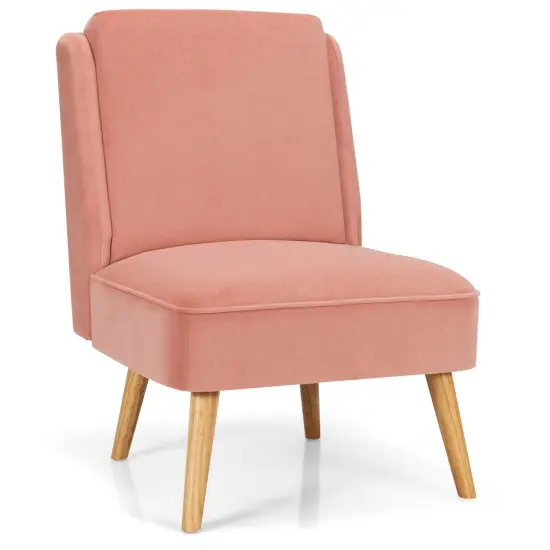 Velvet Accent Chair with Rubber Wood Legs and Ergonomic Backrest Perfect for Any Room Pink {7}