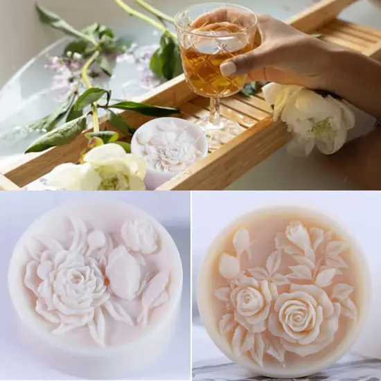 2PCS Round Flower Soap Molds for Soap Making, Rose Resin Candle Mold Silicone, Bath Bombs Lotion Bar Silicone Mold, 3D Mold {5}