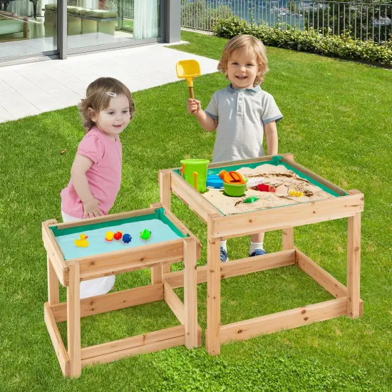 Natural Fir Wood 2-in-1 Sensory Tables Set with Storage & Cover {2}