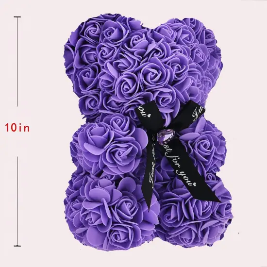 Flower Rose Bear ,Romantic Gift for Valentine's, Mother's Day, Christmas, Birthday,Girl Friend Her Mom Female Wife with Artificial Heart-Shaped Diamonds Purple {3}