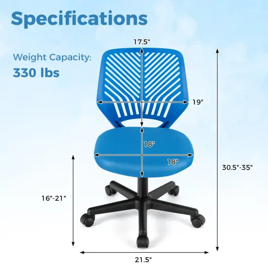 Height-Adjustable Office Desk Chair with Universal Casters and Ergonomic Curved Backrest Blue {4}