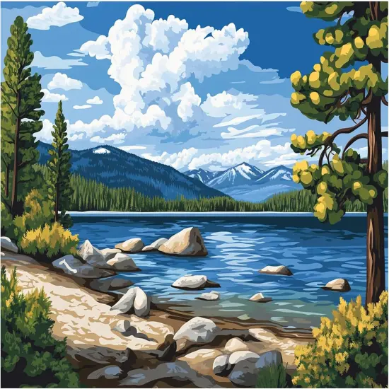 Tahoe Lake Paint by Number for Adults, California Scenery Paint by Number Acrylic DIY Oil Canvas Painting, Home Gift Travel Wall Decor {1}